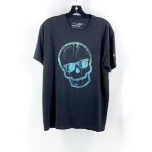 Men's Short Sleeve Gray Graphic Tee T Shirt Skull Sunglasses Halloween Size L